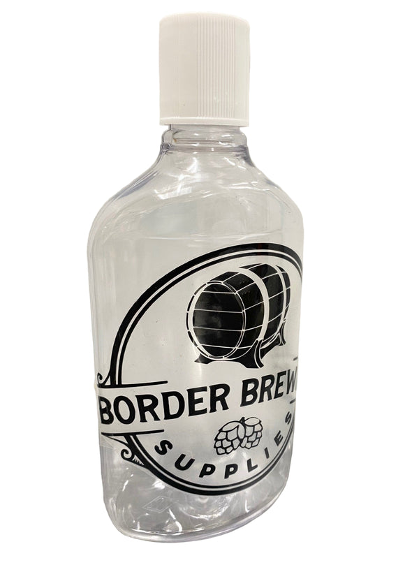 PET Spirit Bottle 500ml Flask type with White Cap This clear PET bottle is great for when you need to take your alcohol out with you. Camping, Music Festivals, Boating, Outdoors & more, without the worry of having a glass bottle breaking.