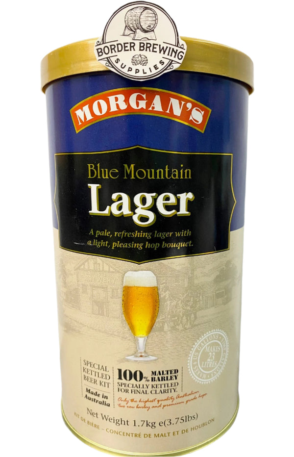 Blue Mountain Lager Morgan’s Brewing Co. 1.7kg Malt Extract Brewing Kit Special Kettled Beer Kit A pale refreshing lager with a light pleasing hop bouquet. A best seller in our shop. Made in Australia with premium quality ingredients.
