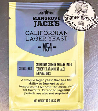 Californian Lager Yeast M54 Mangrove Jack's 10g A unique lager strain that has the ability to ferment at Ale temperatures without the associated off flavours. Extended lagering periods are also not required. Suitable for California Commons and any lager fermented at ambient (ale) temperatures. 