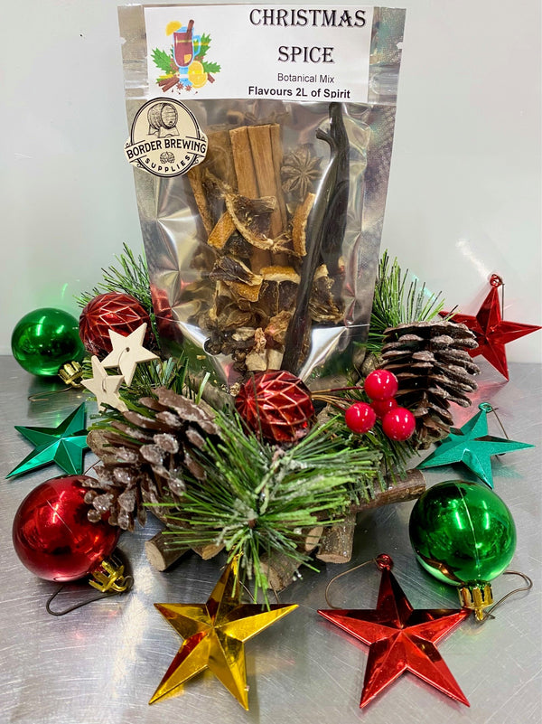 Christmas Spice Botanical Blend 50g A Christmas blend of botanicals to make a delicious Spiced Christmas drink. Christmas Vodka, Gin, Rum, Tequila, Ginger Beer, and the list goes on. Ingredients: Cinnamon Quill, Tahitian Vanilla Bean, Dried Orange, Nutmeg, Cloves, Peppercorns, Ginger Root & Star Anise 50g flavours 2L+ of drink of choice *Macerate (crush & soak) in 40% spirit for a minimum of 48 hours. Remove botanicals by sieve or cloth filter. OR *Throw botanicals in the bottom of fermenter