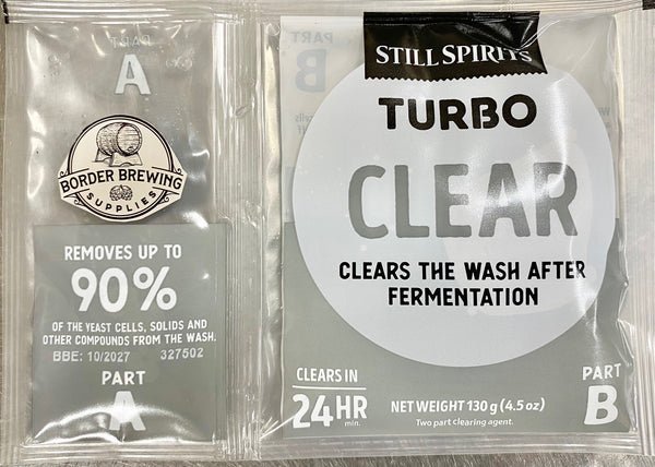 Still Spirits Turbo Clear A + B Clearing Finings Agent.Using the Turbo clear will prevent yeast cells from breaking open during the boil and stop any off flavours and smells from entering into your distillate.