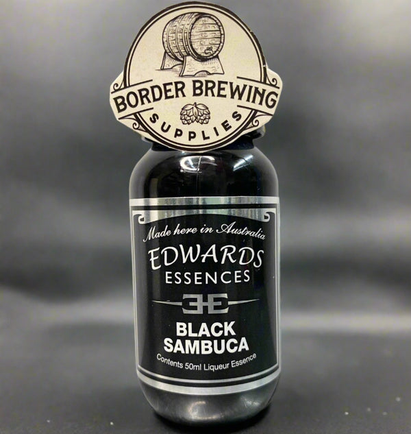 Black Sambuca Edwards Essences Strong black aniseed with dark overtones of a liquorice character. Makes 1.4L Mix 1.15L of neutral spirit (38%) 50ml of Edwards Essences 320g of sugar Try Edwards Essences Black Sambuca if you like Galliano Black Sambuca™