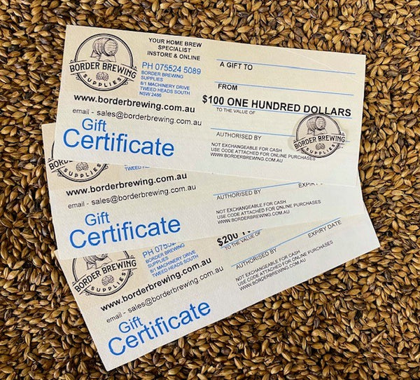 Gift Certificate The perfect gift for the Brewer or Distiller in your life Father's Day, Mother's Day, Christmas, Birthday or a Thank You gift *Custom gift voucher $ amounts are available instore Homebrew Craft Brew Beer Spirits Hops Yeast