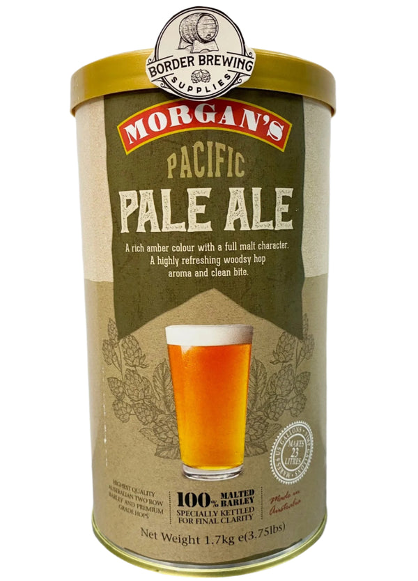 Pacific Pale Ale Morgan’s Brewing Co. 1.7kg Malt Extract Brewing Kit A classic American West Coast craft style beer. It's definitely the real deal, with a refreshing woodsy hop aroma backed up by a crisp clean bite. Rich amber colour / Full malt character / Refreshing hop aroma Colour – 10 EBC* / Bitterness – 24 IBU* We recommend dry hopping your hand crafted Pacific Pale Ale with your favourite aroma hop.