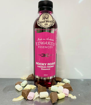 Rocky Road, Edwards Essences Premix. A fascinating flavour blend of Chocolate, Marshmallow, Strawberry & Nuts. Tastes just like the real Rocky Road chocolate. This flavouring is perfect for milkshakes & on ice-cream straight from the bottle. 