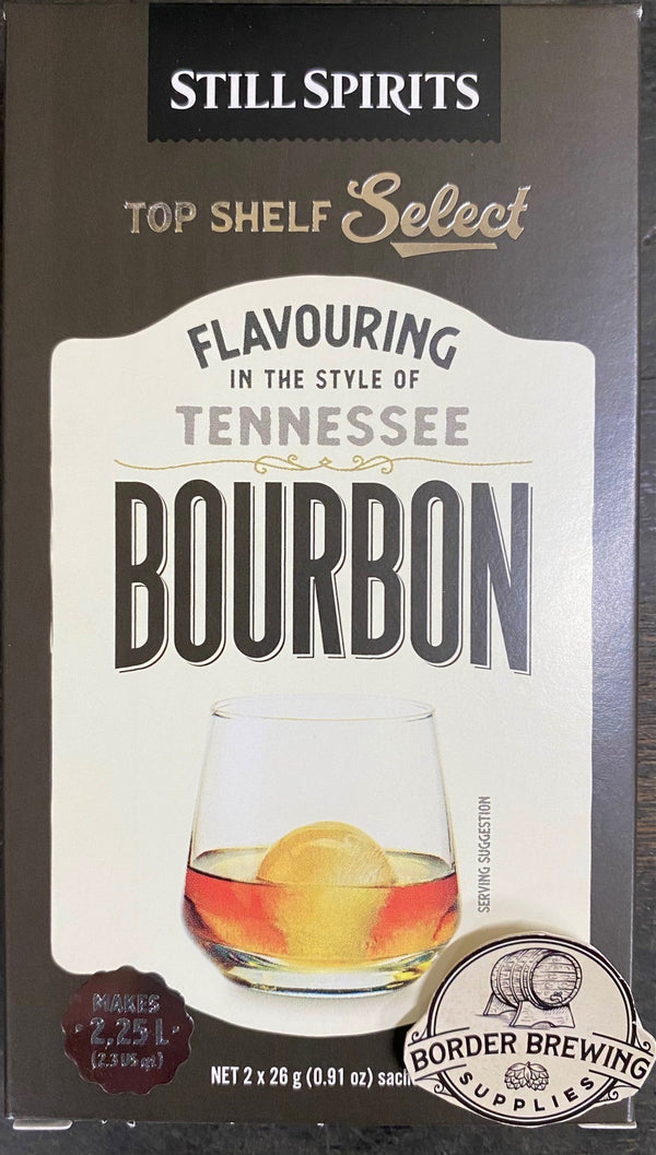 Tennessee Bourbon Top Shelf Select Still Spirits Creates a full flavoured sour mash whiskey stacked with aromas, and yet mellow and smooth. Flavours 2.25L - 2 individual sachets that flavour 1.125L each In the style of Jack Daniels