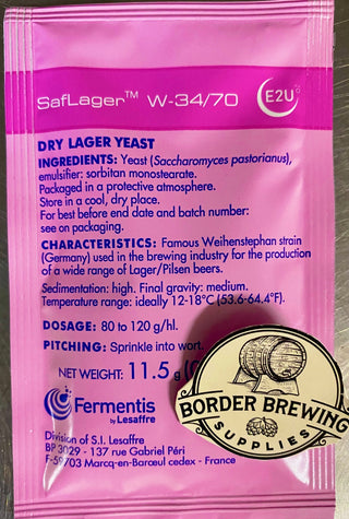 W-34/70 SafLager Fermentis This famous brewer’s yeast strain from Weihenstephan in Germany is used world-wide within the brewing industry. SafLager™ W-34/70 allows the brewing of beers with a good balance of floral and fruity aromas and gives clean flavours and high drinkable beers.