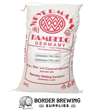 Caramunich T2 Weyermann Substitutes: Medium Crystal  Made from the finest German quality brewing barley. Due to our special caramelization process, a complete caramelization within the grain is achieved. This malt is perfect for amber to dark copper colored beers and intensifies the malt body.