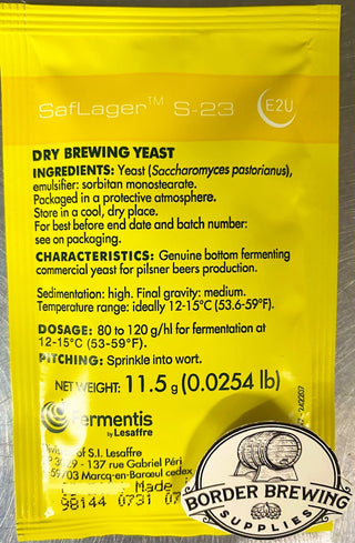S-23 SafLager Fermentis True Lager Strain  Brewing European style Lager or Oktoberfest? This yeast is your obvious choice. Saflager S-23 is a bottom fermenting yeast originating from Berlin (Germany) recommended for the production of fruity and estery lagers. Its lower attenuation profile gives beers with a good length on the palate. Brewing Oktoberfest? Go no further! 