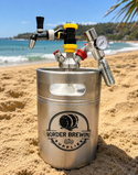 Complete 5 litre stainless steel mini keg dispensing kit with tap and regulator for serving homebrew beer, cider and sparkling water.