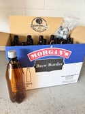 Fifteen 750ml amber PET home brew beer bottles with silver screw cap