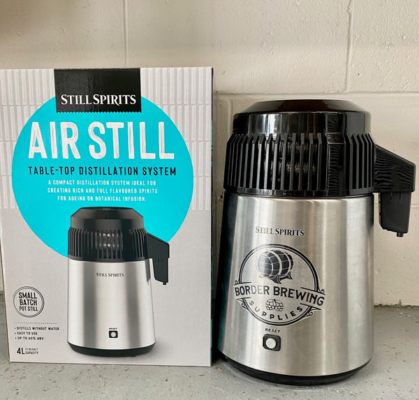 Air Pot Still Still Spirits The Still Spirits Air Still is an air-cooled Pot Still that allows you to distill small batches of flavourful spirits with up to 60% ABV. Ideal for beginners.   Compact and easy to use wherever and whenever you want. It fits nicely on your kitchen countertop and stores easily in cabinetry or pantries. The Air Still is equipped with an efficient, built-in fan that blows air over the coils to cool and condense the vapour into liquid. No separate water source is required