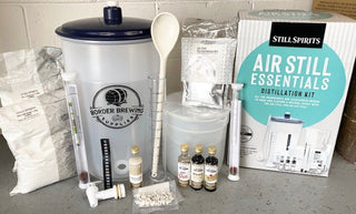 Air Still Essentials Distillation Kit Still Spirits. This kit contains everything you need to get you started on your first distillate.  Equipment 12L Fermenter with Stick-On Thermometer, Carbon Filter & Collection System, Mixing Spoon, Ceramic Boil Enhancers, Hydrometer, Alcometer & Measuring Cylinder, Wash Ingredients & Consumables, Pure Turbo Yeast Nutrient, Turbo Clear,  Turbo Carbon, Pure Turbo Yeast,  Dextrose, Distilling Conditioner, Top Shelf Flavourings  Air Still or the Air Still Pro