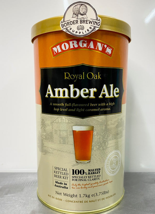 Royal Oak Amber Ale Morgan’s Brewing Co. 1.7kg Malt Extract Brewing Kit Special Kettled Beer Kit A smooth full flavour beer in true English style, with a high hop level and light caramel aroma.  Made in Australia with premium quality ingredients.