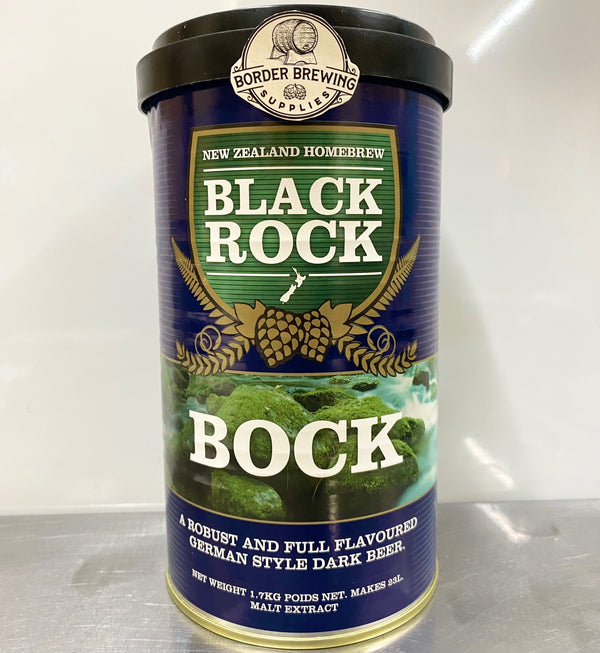 Bock Black Rock 1.7kg Malt Extract Brewing Kit A dark malty German style Bock. Brewed with four specialty malts Black Rock Bock is a complex, full flavoured dark beer.  Brew with our 1kg Old Improver OR for a more black lager style finish use a tin of Roasted Liquid Malt. 