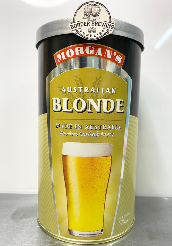 Australian Blonde Morgan’s Brewing Co. 1.7kg Malt Extract Brewing Kit Specially designed to produce a full flavoured, quality low carb beer.  Quench your thirst on a hot Aussie day with an Australian Blonde.  Made in Australia to Australia's taste. 