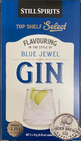 Blue Jewel Gin Top Shelf Select Still Spirits Blue Jewel Essence flavouring creates an exceptionally smooth citrus gin. Full of complex aromatic spices and a touch of sweetness. Enjoy with tonic and ice.  Flavours 2.25L - 2 individual sachets that flavour 1.125L each  In the Style of Bombay Gin