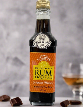 Samuel Willards Chocolate Rum Liqueur Express Premix Essence Spirit Flavouring A delicious mix of Chocolate & Queensland style Rum. An infusion of the finest chocolate enhances the inherent richness of the velvety aged rum and creates a sophisticated spirit. Perfect for sipping around the campfire or mixing with coffee or cream  Samuel Willard’s Express premix is already mixed with the recommended sugar base, so there is no messy mixing required, just Shake and Pour, makes 1.125L of finished product