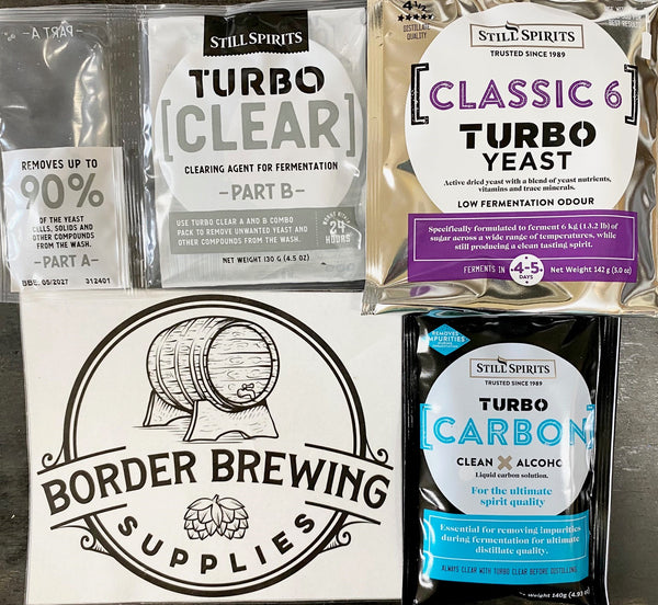Classic 6 PACK Turbo Yeast Still Spirits Classic 6 Turbo Yeast a clean yeast with Low Fermentation odour.  Turbo Carbon has a unique structure which removes impurities during fermentation.  Turbo Clear removes yeast cells, solids and other compounds during the wash.