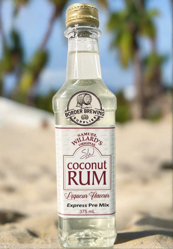 Samuel Willards Coconut Rum Liqueur Express premix Essence Spirit Flavouring Its sweet, fruity flavour is ideal for mixing in tropical drinks. Coconut Rum is a coconut liqueur made with Caribbean rum in the style of Malibu. Delicious with Pineapple juice and a dash of Coconut cream.  Samuel Willard’s Express premix is already mixed with the recommended sugar base, so there is no messy mixing required, just Shake and Pour, makes 1.125L of finished product