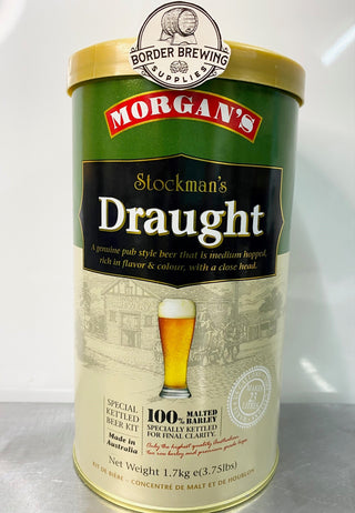 Stockman's Draught Morgan’s Brewing Co. 1.7kg Malt Extract Brewing Kit Special Kettled Beer Kit A genuine “from the tap” pub style beer that is medium hopped, rich in colour and flavour with a close head.  Made in Australia with premium quality ingredients.