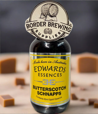 Butterscotch Schnapps Edwards Essences Luxuriously indulgent, rich butterscotch with a hint of roasted toffee. Works exceptionally well in both schnapps or cream liqueur for a Toffee Cream. Makes 1.4 litres Mix 850ml of neutral spirit (38%) 50ml of Edwards Essences 350g of white sugar 260ml of water   Try Edwards Butterscotch Schnapps if you like de Kuyper™