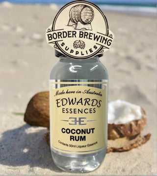 Coconut Rum Edwards Essences Fresh tropical coconut laced with the finest Jamaican Rum flavour, will give you a taste of paradise. Also works exceptionally well with a cream base. Makes 1.4 litres Mix 850ml of neutral spirit (38%) 50ml of Edwards Essences 350g of white sugar 260ml of water  Try Edwards Essences Coconut Rum if you like Malibu™