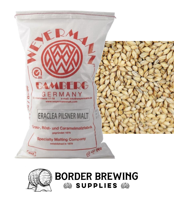 Weyermann Eraclea Pilsner Malt Grain Eraclea Pilsner Malt Weyermann Made from the finest two-row Italian Adriatic Coastal barley, cultivated in the region around the city of Eraclea, close to Venice. This aromatic malt provides the perfect base for crisp, aromatic and Mediterranean beers. The malt is characterized by good processability, good yield as well as excellent foam values.