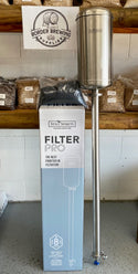 Filter Pro Water & Spirit Filter Quality Stainless Steel Filter Still Spirits A vertical gravity-fed filter which holds 500g of granulated carbon in its column giving you the cleanest tasting spirit around.   Filtering through the 1 Metre of carbon is equivalent to triple filtering your product compared to other filters on the market  Filters up to 8L of spirit at a time.  Includes a removable Door Mount & a Wall Mount, filter papers & 500g of carbon.  Highly recommended and used by Border Brewing Supplies.