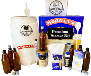 Homebrew Starter Kit Premium Fermenter Beer Bottles Hydrometer Craft Home Brew Beginner 30L fermenter with accessories (airlock, tap, thermometer, etc) Hydrometer Mixing Spoon Bottling Tube & Valve Blue Mountain Lager tin & Brewing sugar Carbonation Drops 30 x PET 750ml bottles & caps  Complete Brewing instructions and a Recipe chart.