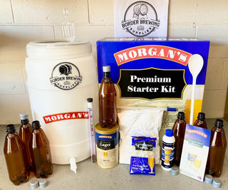 Homebrew Starter Kit Premium Fermenter Beer Bottles Hydrometer Craft Home Brew Beginner 30L fermenter with accessories (airlock, tap, thermometer, etc) Hydrometer Mixing Spoon Bottling Tube & Valve Blue Mountain Lager tin & Brewing sugar Carbonation Drops 30 x PET 750ml bottles & caps  Complete Brewing instructions and a Recipe chart.
