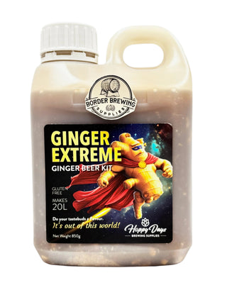 Hoppy Days Ginger Extreme DIY Ginger Beer Kit for brewing 20 litres of spicy homemade ginger beer with real ginger pieces.