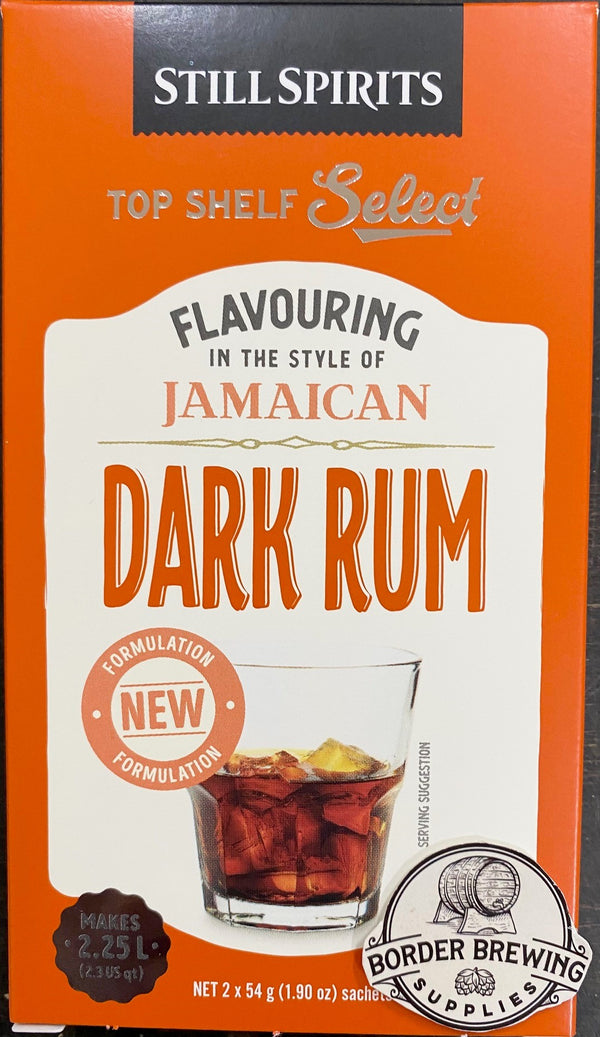 Jamaican Dark Rum Top Shelf Select Still Spirits Creates a traditional Jamaican , full flavoured rum with molasses and caramel aromas.  Flavours 2.25L - 2 individual sachets that flavour 1.125L each   In the style of Captain Morgans DARK Rum