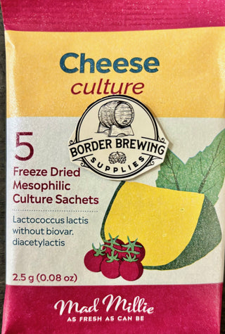Mad Millie Cheese Culture mesophilic starter culture with 5 sachets for making homemade Cheddar, Gouda, Colby, Monterey Jack and Edam cheese.