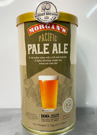 Pacific Pale Ale Morgan’s Brewing Co. 1.7kg Malt Extract Brewing Kit A classic American West Coast craft style beer.  It's definitely the real deal, with a refreshing woodsy hop aroma backed up by a crisp clean bite.  Rich amber colour / Full malt character / Refreshing hop aroma  Colour – 10 EBC* / Bitterness – 24 IBU*  We recommend dry hopping your hand crafted Pacific Pale Ale with your favourite aroma hop.