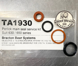 Perlick 630 and 650 Tap Seal Kit containing replacement faucet washer, bonnet gasket and O-rings for servicing Perlick 630 and 650 Series forward sealing beer faucets.