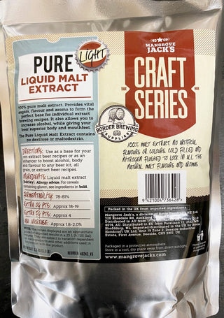Pure Liquid Malt Extract Light 1.5kg Mangrove Jack's Pure Malt Extract provides vital sugars, flavour and aroma to form the perfect base for individual extract brewing recipes. It also allows you to increase alcohol, while giving your beer superior body and mouthfeel.
