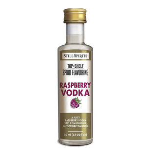 Raspberry Vodka Top Shelf Still Spirits A fresh and juicy raspberry flavouring with a fruity and slightly tart finish. Satisfyingly smooth.