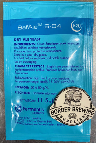 S-04 SafAle Fermentis English ale yeast selected for its fast fermentation character and its ability to form a compact sediment at the end of fermentation, helping to improve beer clarity.