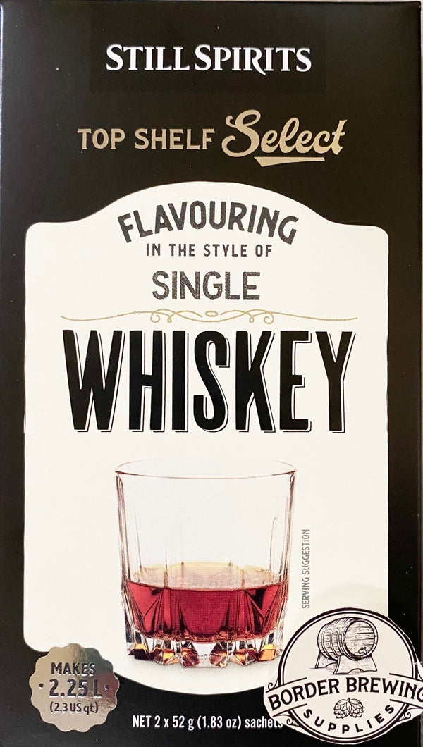 Single Whiskey Top Shelf Select Still Spirits Creates a smooth, golden, light, fruity flavour with subtle hints of vanilla. Enjoy with a touch of water to appreciate the full flavour.  Flavours 2.25L - 2 individual sachets that flavour 1.125L each  In the style of Glenmorangie Single Malt