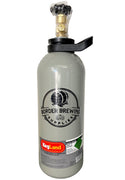 2.6kg Gas Bottle Cylinder Keg Kegerator CO2 Beer CO2 Gas Cylinder 2.6kg Gas Bottle comes FULL ready to use With a cylinder shut off valve this little tank can dispense up to 400L of beer.  Or up to 200L of carbonating & dispensing if used for homebrewing purposes.