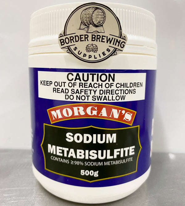 Sodium Metabisulphite 500g Morgan’s Used to sanitise beer, wine musts and juices as well as equipment but can also be used during racking as both a measure to prevent bacteria from spoiling the beer and wine and also as an antioxidant to keep air from staling.