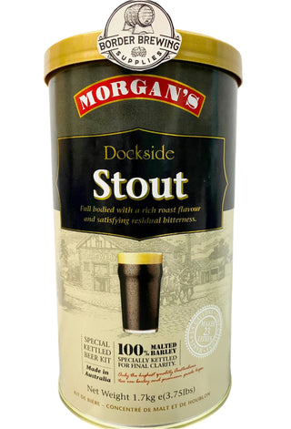 Dockside Stout Morgan’s Brewing Co. 1.7kg Malt Extract Brewing Kit Special Kettled Beer Kit Full Bodied with a rich roast flavour and satisfying residual bitterness.  Made in Australia with premium quality ingredients.