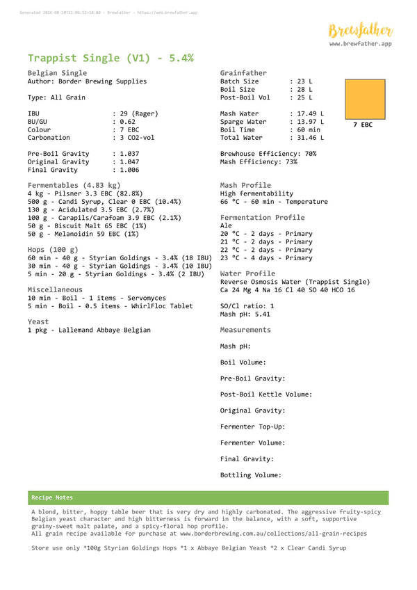 Trappist Single | Belgian Single All Grain Recipe Kit