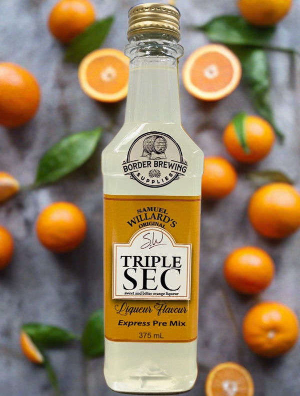 Samuel Willards Triple Sec Liqueur Express Premix Essence Spirit Flavouring Cointreau Triple Sec Liqueur Premix Samuel Willard’s A Sweet & Bitter Orange Liqueur, perfect for Margarita's.  French for “Triple Dry”, and dating back as far as the 1830’s, dominated by the zesty tang of roasted and sun dried orange peel.  Samuel Willard’s Express premix is already mixed with the recommended sugar base, so there is no messy mixing required, just Shake and Pour, makes 1.125L of finished product