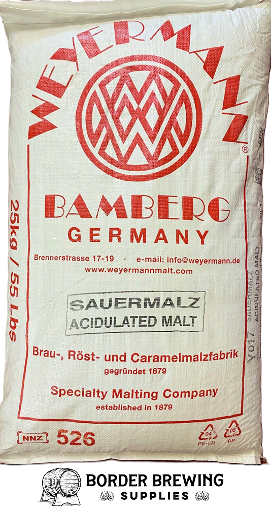 Acidulated Malt Weyermann Substitutes - Gladfield Sour Grapes  Made from the finest German quality brewing barley. Contains natural lactic acid derived from un-hopped beer wort. Important ingredient to adjust the mash- and thus wort pH. Contributes to the optimization of the mash conversion.  Sensory: fruity-acidic, universally applicable
