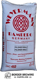 Pilsner Malt Weyermann A German Lager-style base malt produced from high-quality, two-row spring barley. It contributes a pale-straw colour to wort and adds mild, malty-sweet flavour with gentle notes of honey.