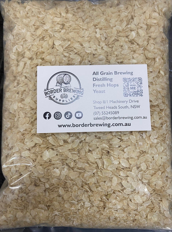 Close-up of Australian rolled flaked rice for all-grain brewing
