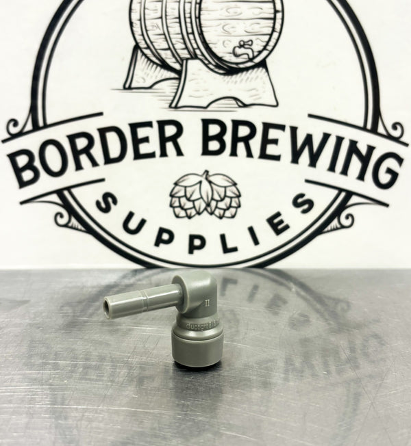 duotight 8mm female x 8mm male elbow push-in fitting for EVABarrier beer and CO₂ gas tubing with Generation 2 double O-ring sealing.