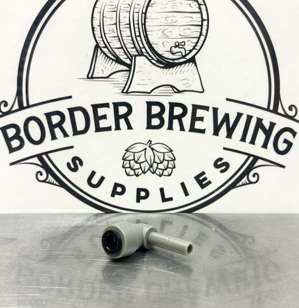 duotight 8mm female x 8mm male elbow push-in fitting for EVABarrier beer and CO₂ gas tubing with Generation 2 double O-ring sealing side view